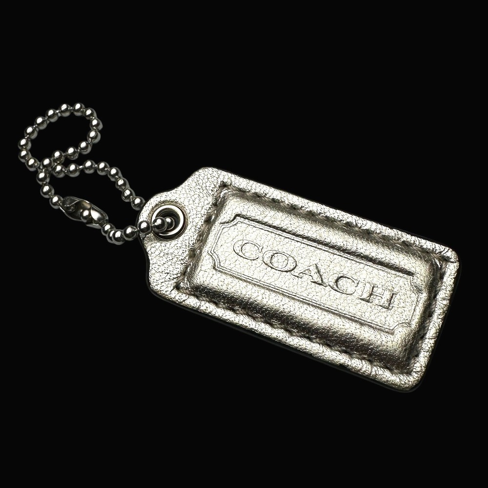 Coach Metallic Silver Leather Hangtag Replacement Handbag Charm Fob with Chain
